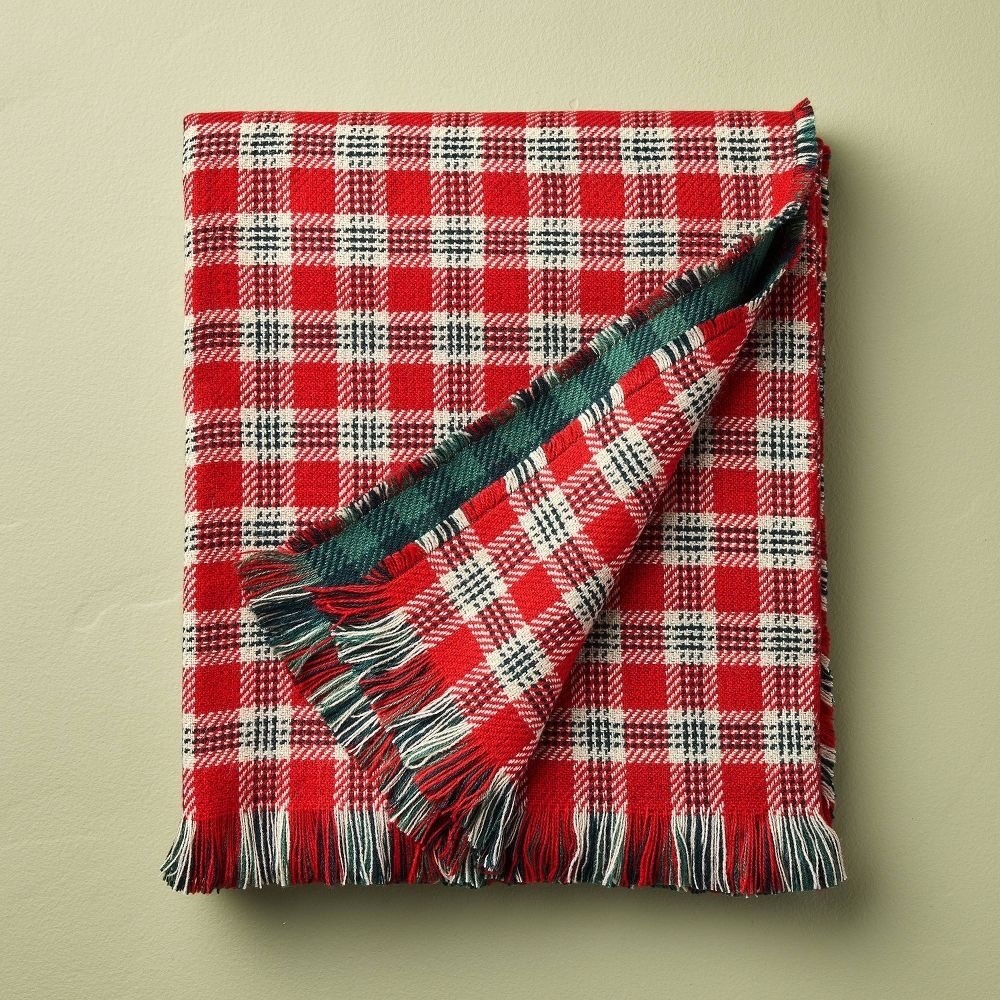 50x60 Vintage Reversible Brushed Woven Throw Blanket Red Plaid - Hearth & Hand‎